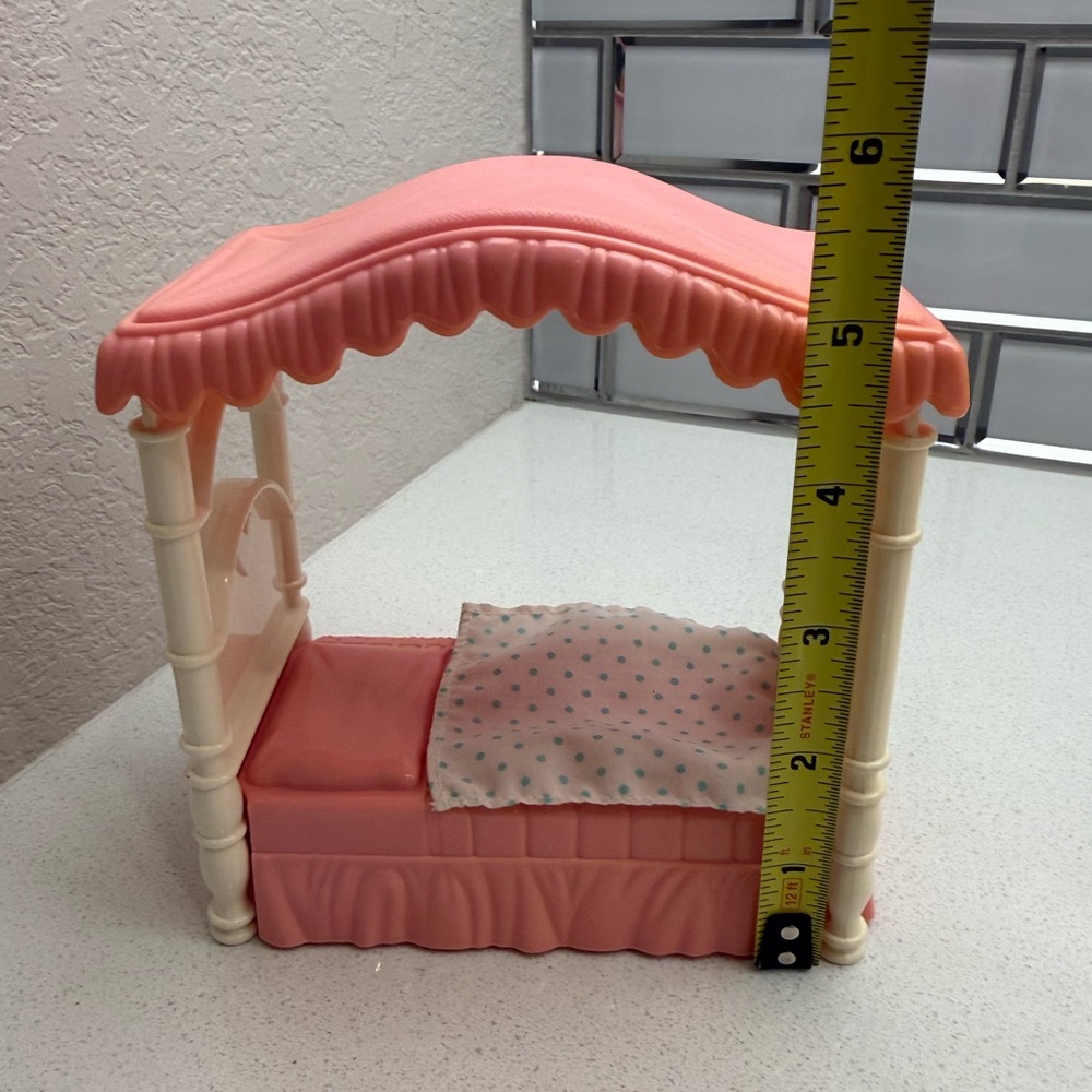 Vintage Playskool Dollhouse Pink Canopy Bed 90s - Picture 12 of 12